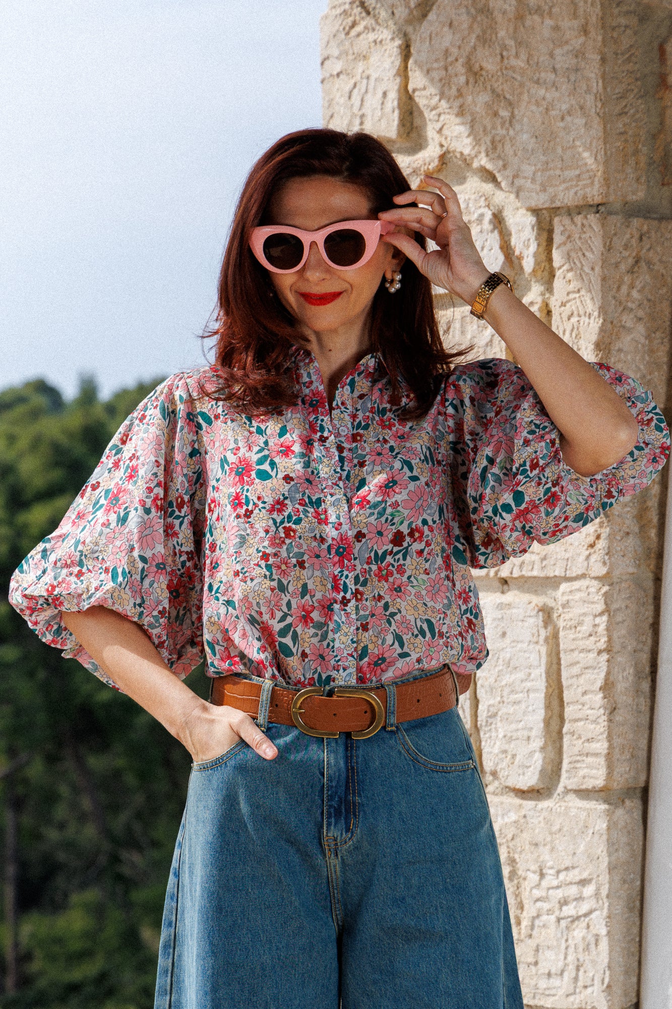 Риза с буфан ръкав и флорален принт