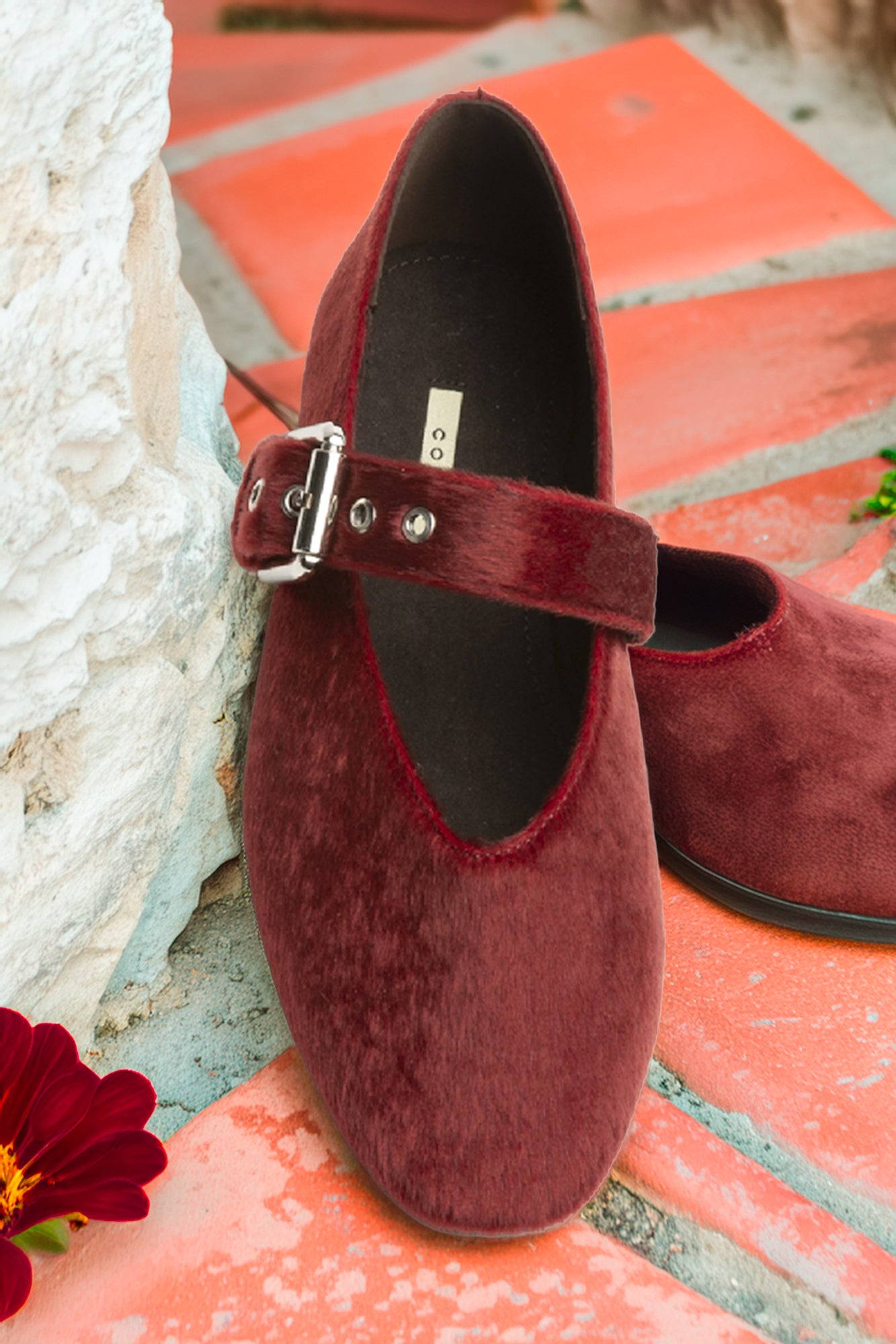 Ballerinas with hair Bordeaux