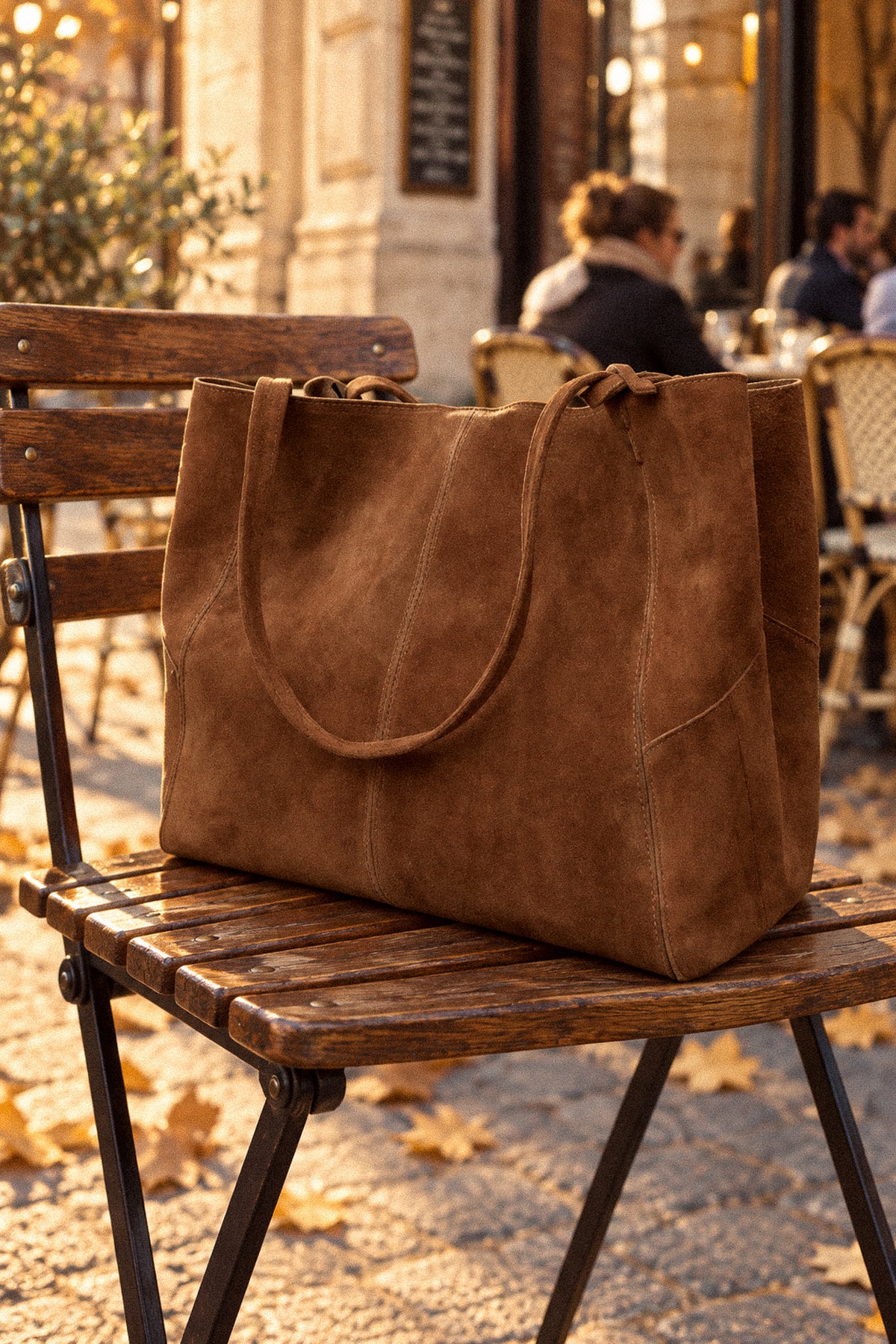 Large genuine suede bag with a removable pouch