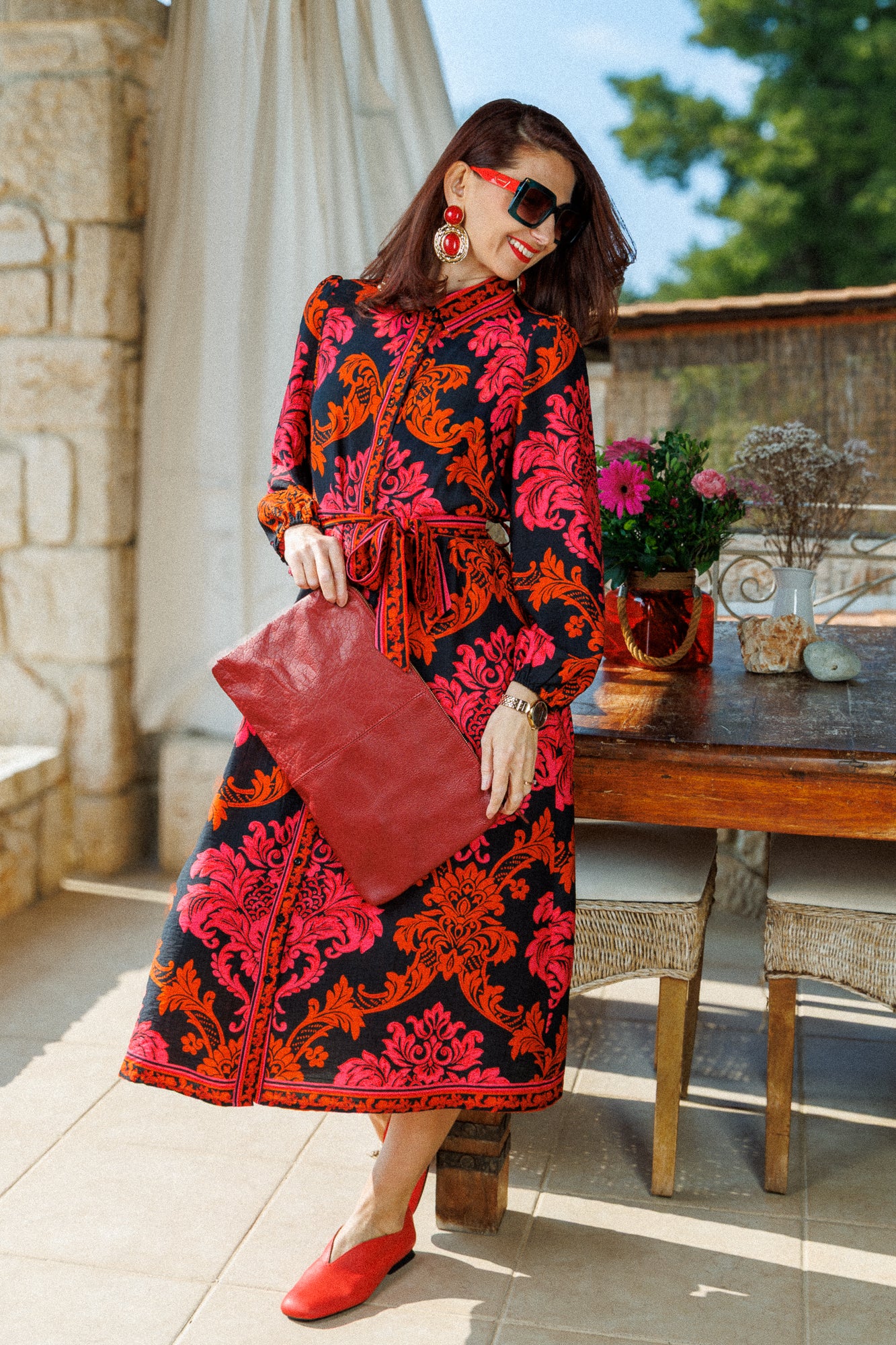 Роклята в цикламено-оранжеви орнаменти!