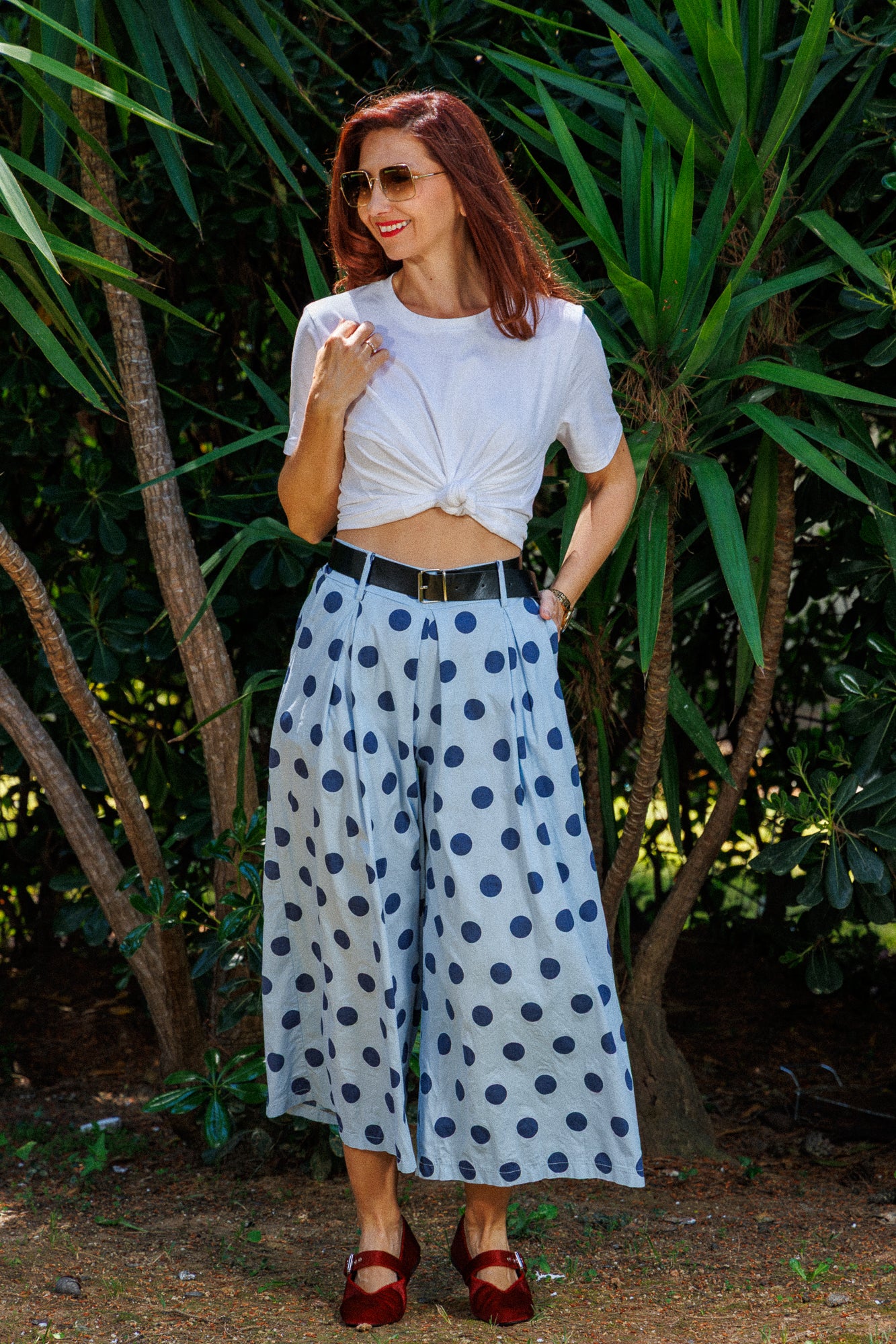 Polka dot culottes - cotton with belt