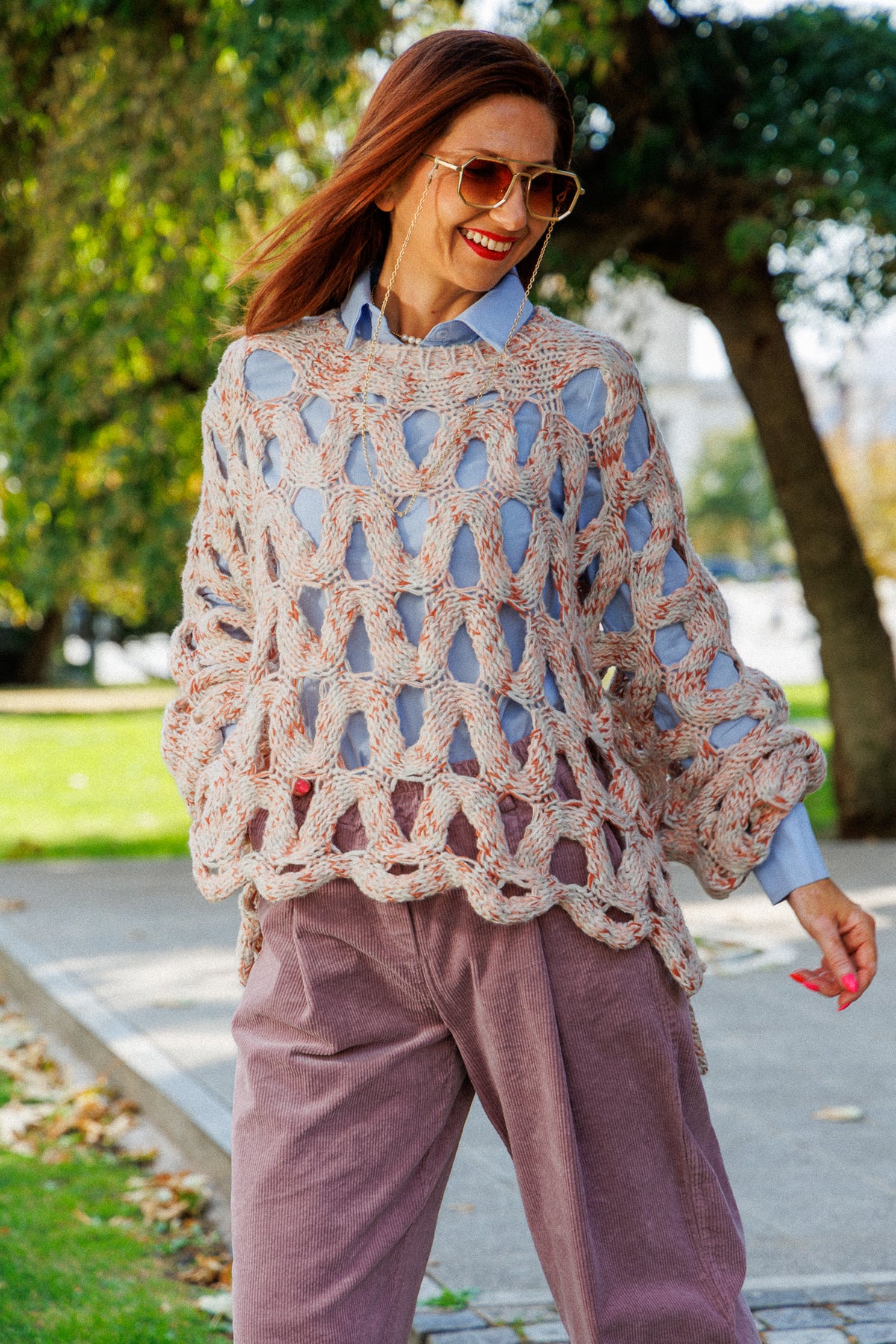 Блуза от едра плетка oversize с асиметрична дължина