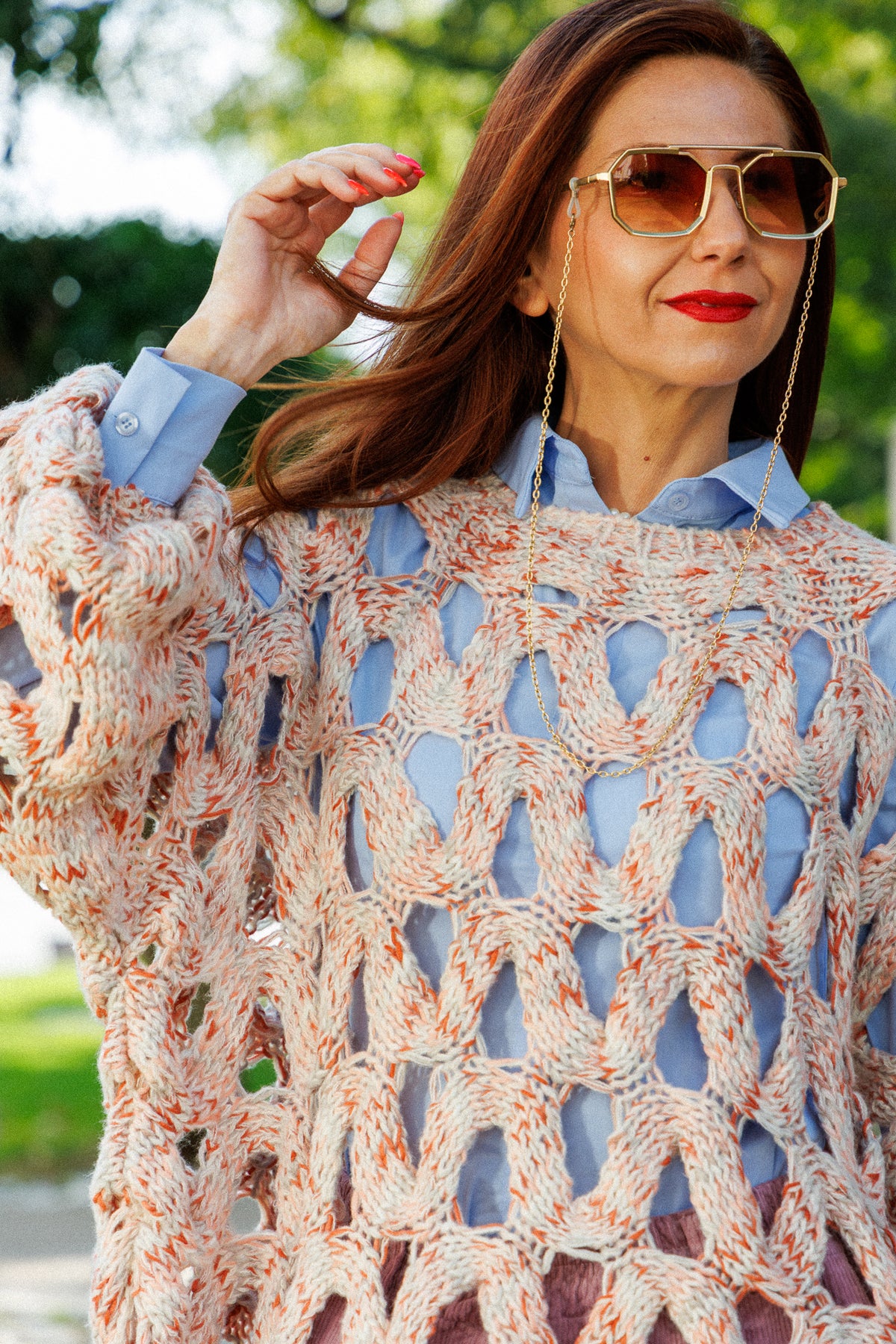 Блуза от едра плетка oversize с асиметрична дължина