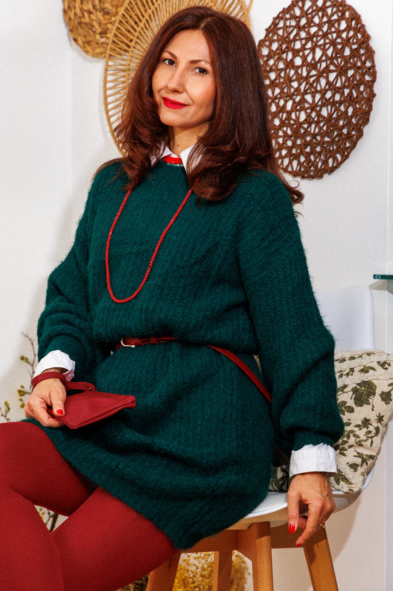 The knitted dress in a beautiful pine green color!