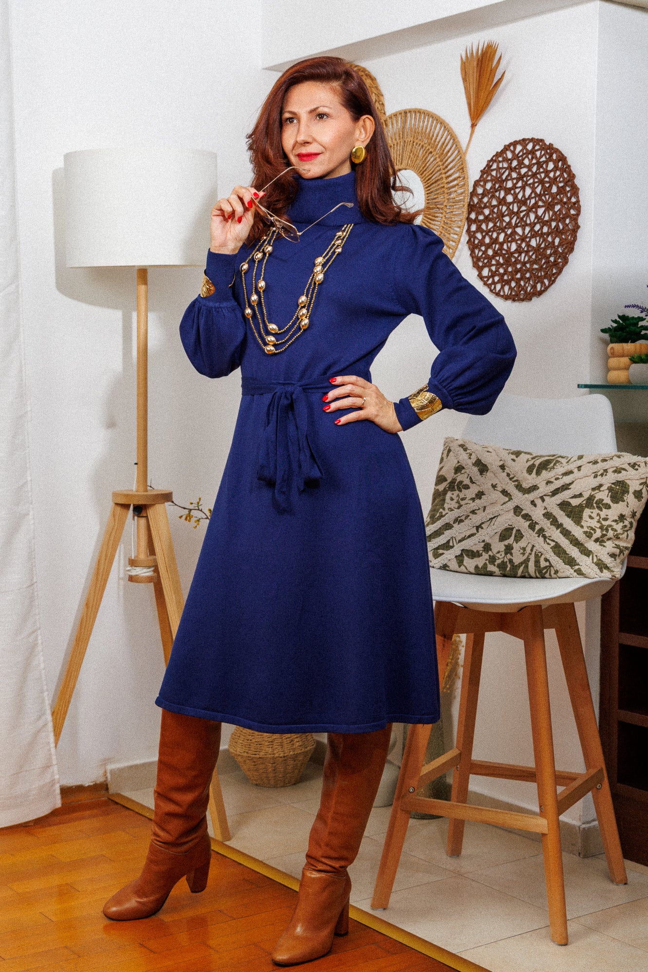 Dress with a polo collar Blue!