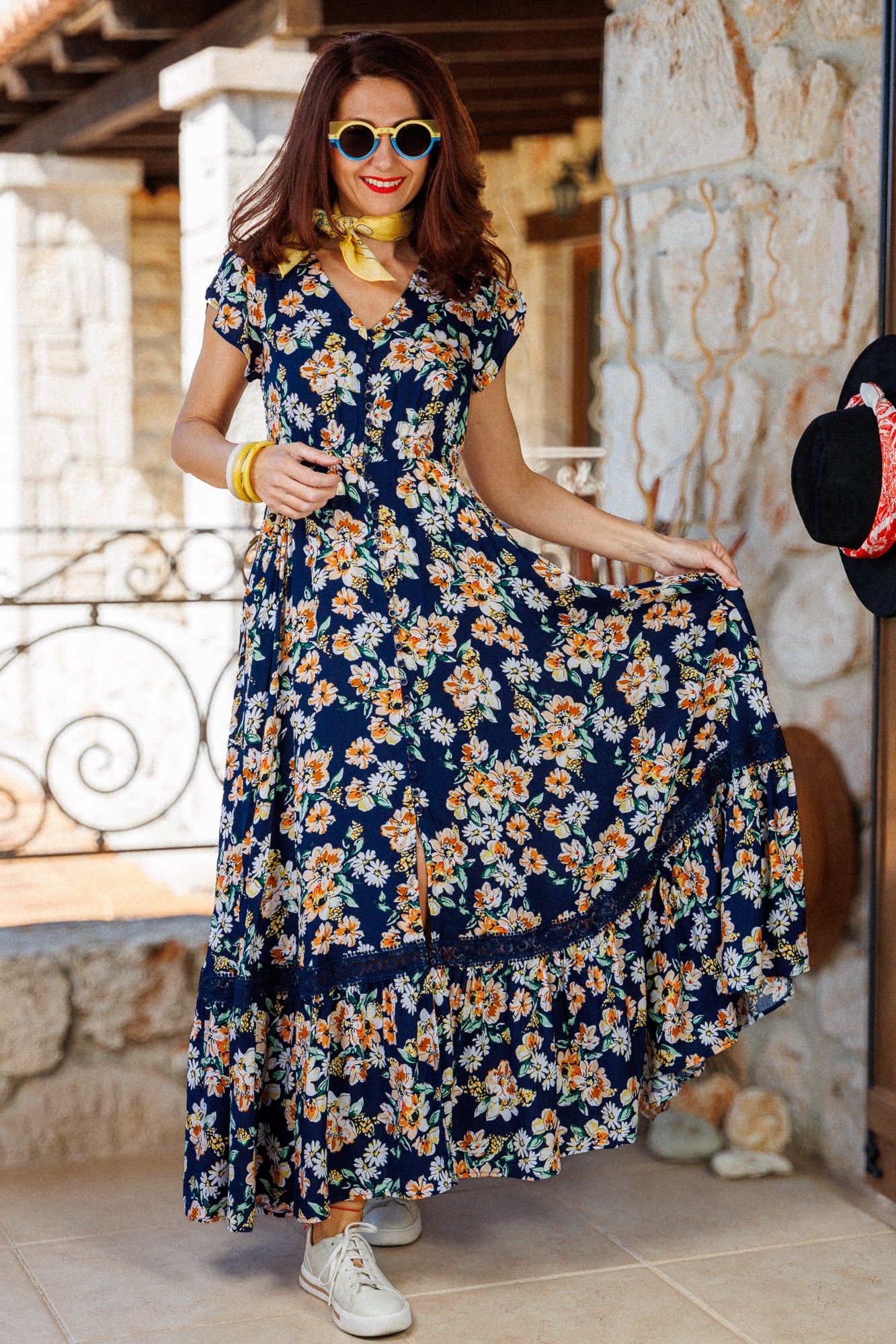 Indigo Flowers Bohemian Dress