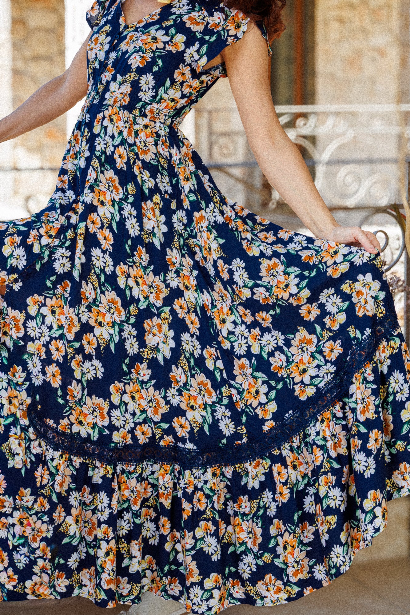 Indigo Flowers Bohemian Dress