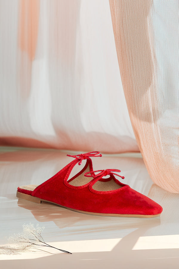 Mules cu sireturi Hot Red