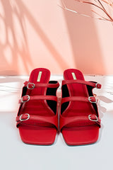 Elegant Hot Red heeled mules