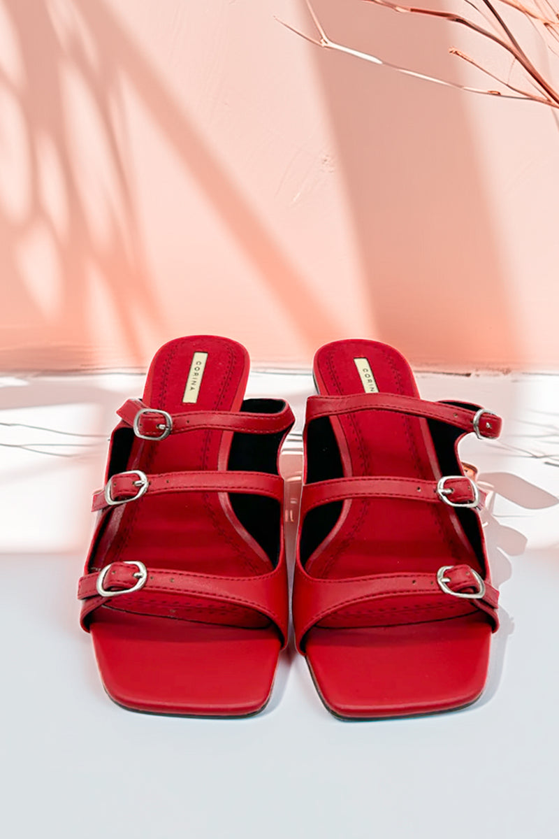 Elegant Hot Red heeled mules