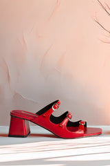 Elegant Hot Red heeled mules