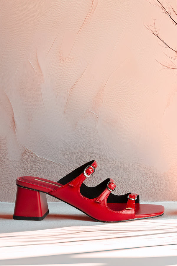 Mules eleganți cu toc Hot Red