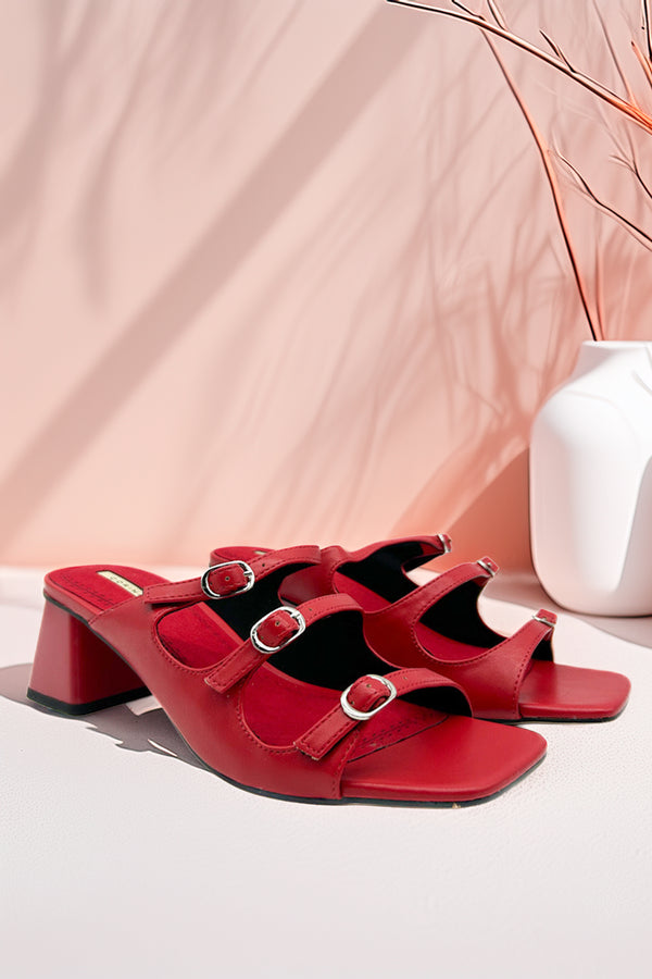 Mules eleganți cu toc Hot Red