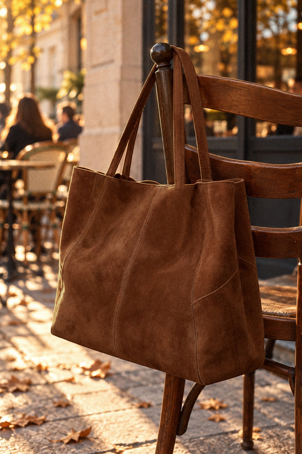 Large genuine suede bag with a removable pouch
