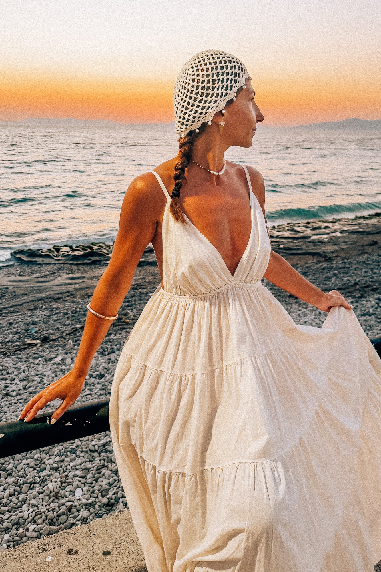 Creamy cotton maxi dress with an open back and a gorgeous flare
