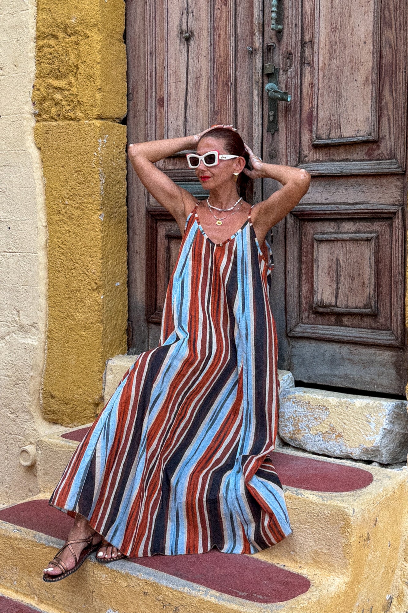 Cotton dress with tie-up straps