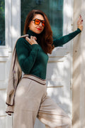 Тъмнозелено вискозно поло с дълъг ръкав