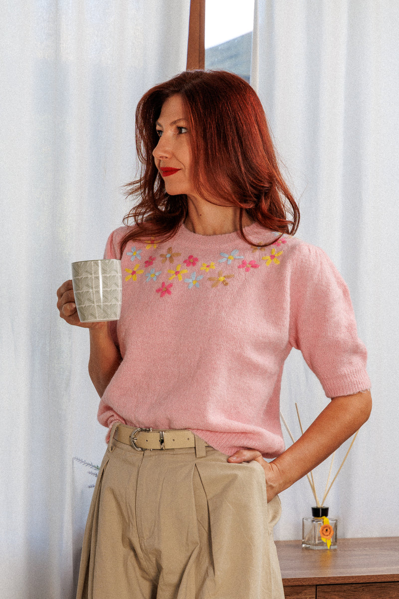 Blouse Cozy Flowers In Pink