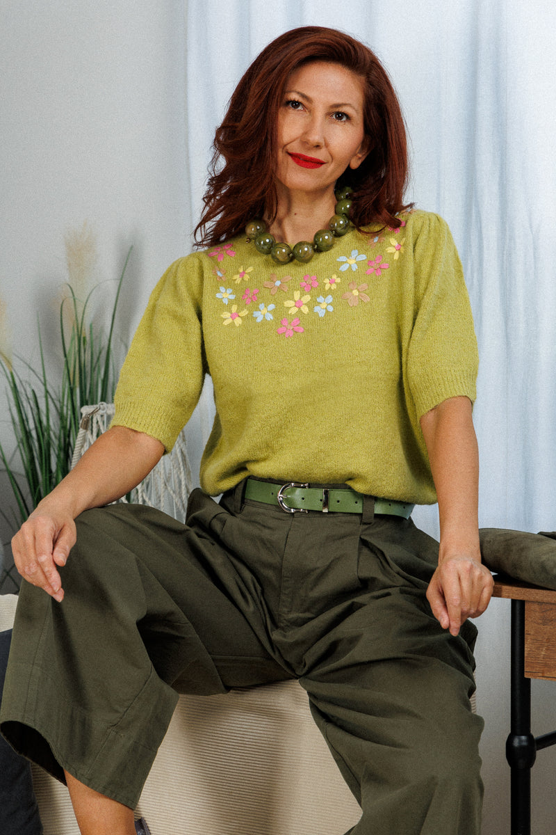 Blouse Cozy Flowers In Green