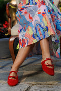 Mules cu sireturi Hot Red