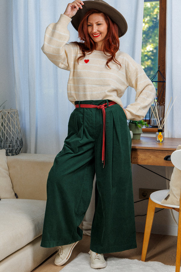 Denim skirt-pants Green