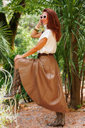 Fustă midi din piele ecologică camel + curea din catifea