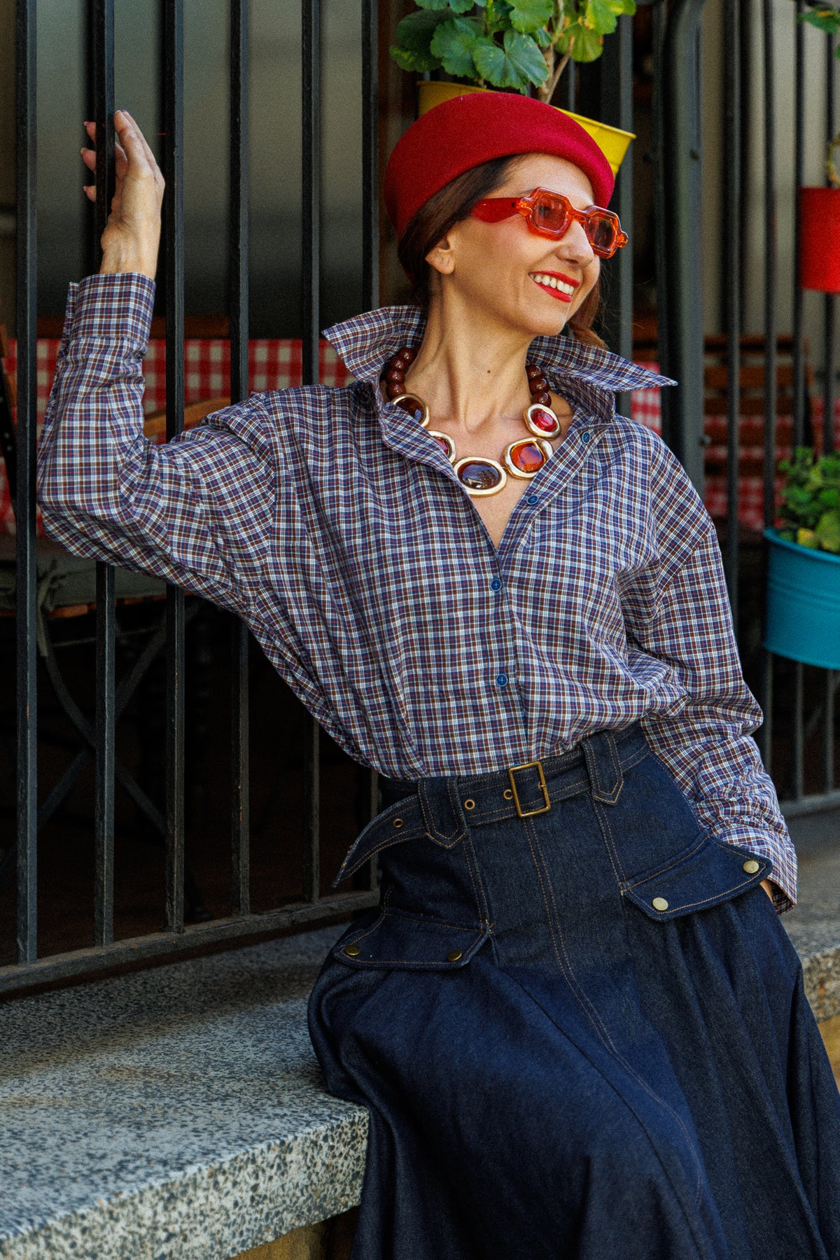 Checked cotton shirt with an oversized fit