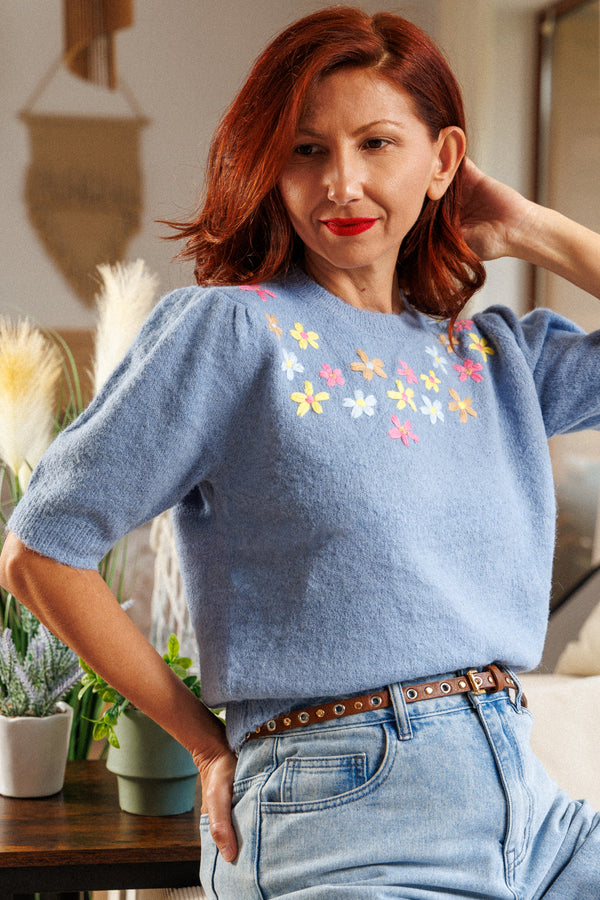 Blouse Cozy Flowers In Blue