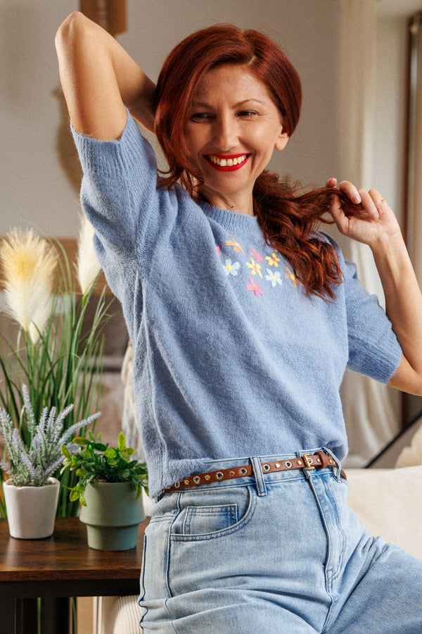 Blouse Cozy Flowers In Blue