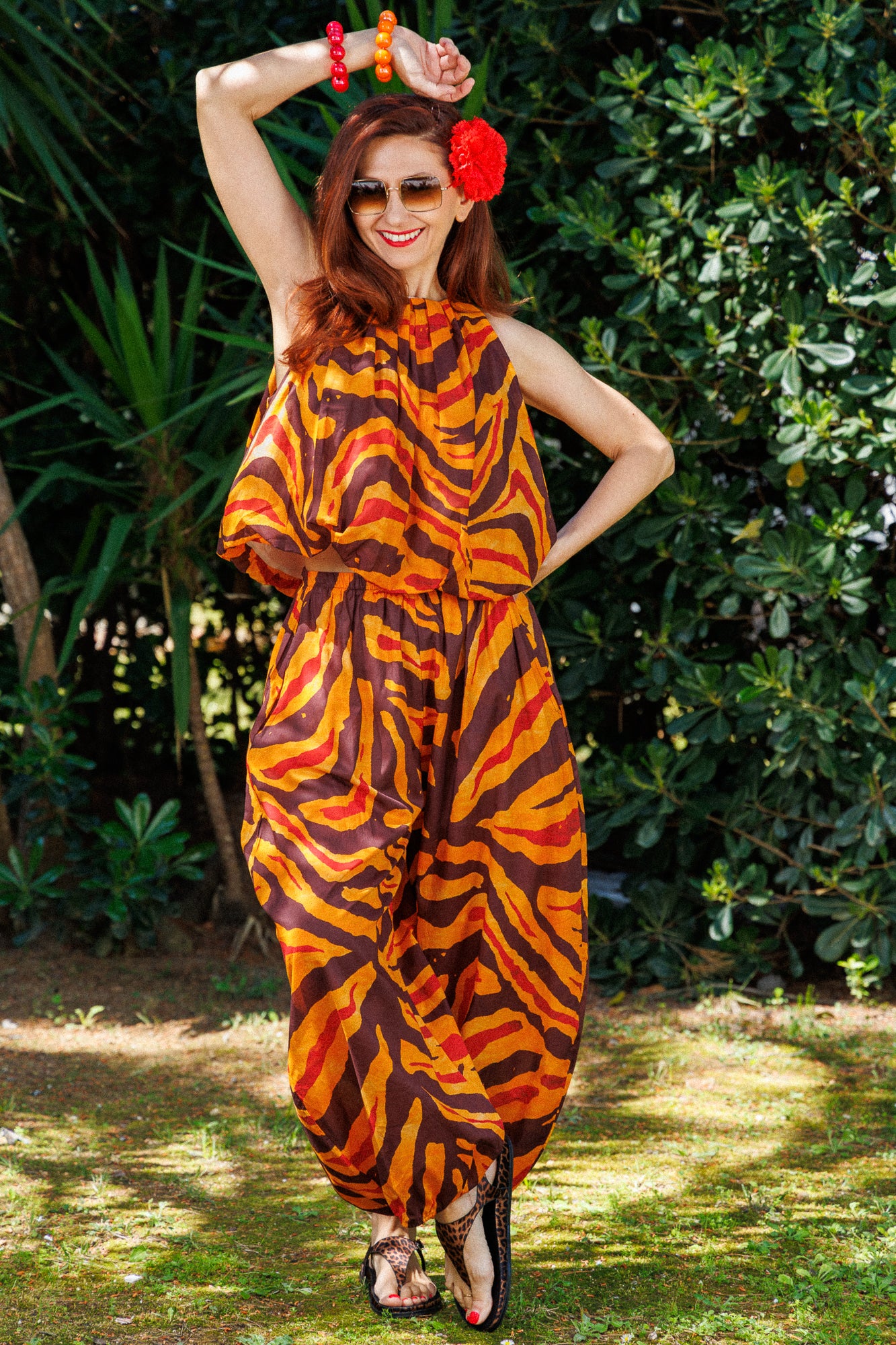 Wide-leg trousers with animal print
