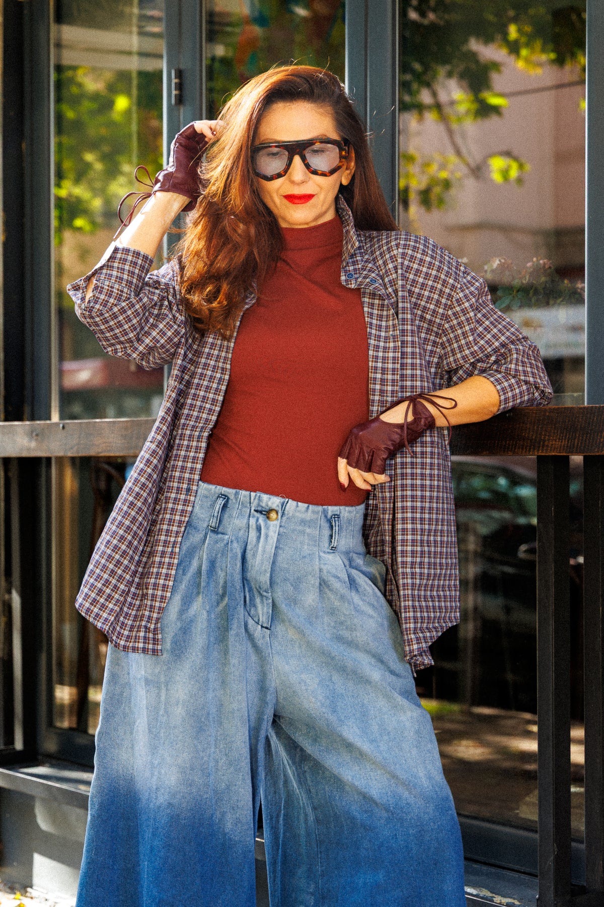 Checked cotton shirt with an oversized fit