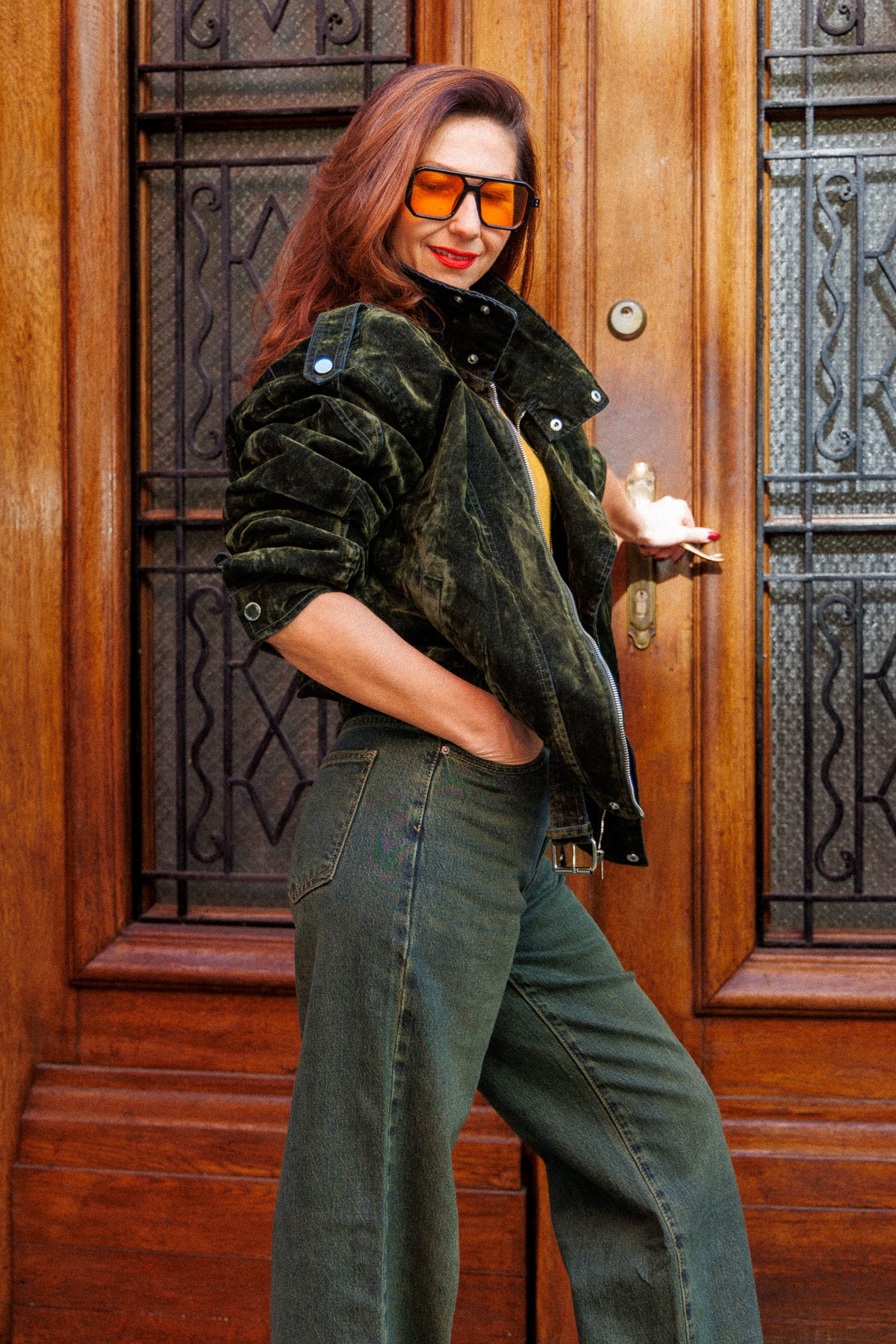 Jacket with an iridescent sheen and an oversized fit