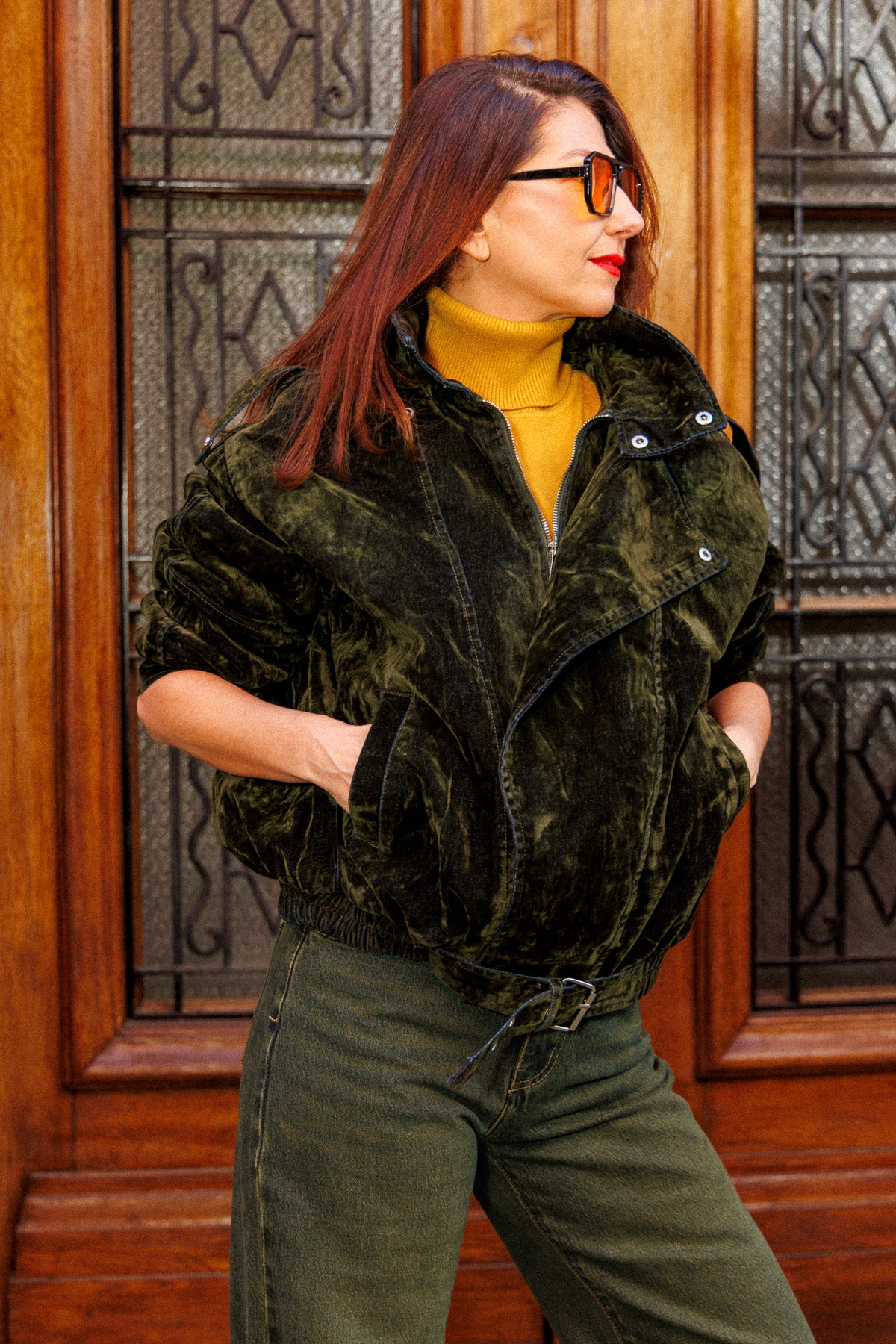 Jacket with an iridescent sheen and an oversized fit