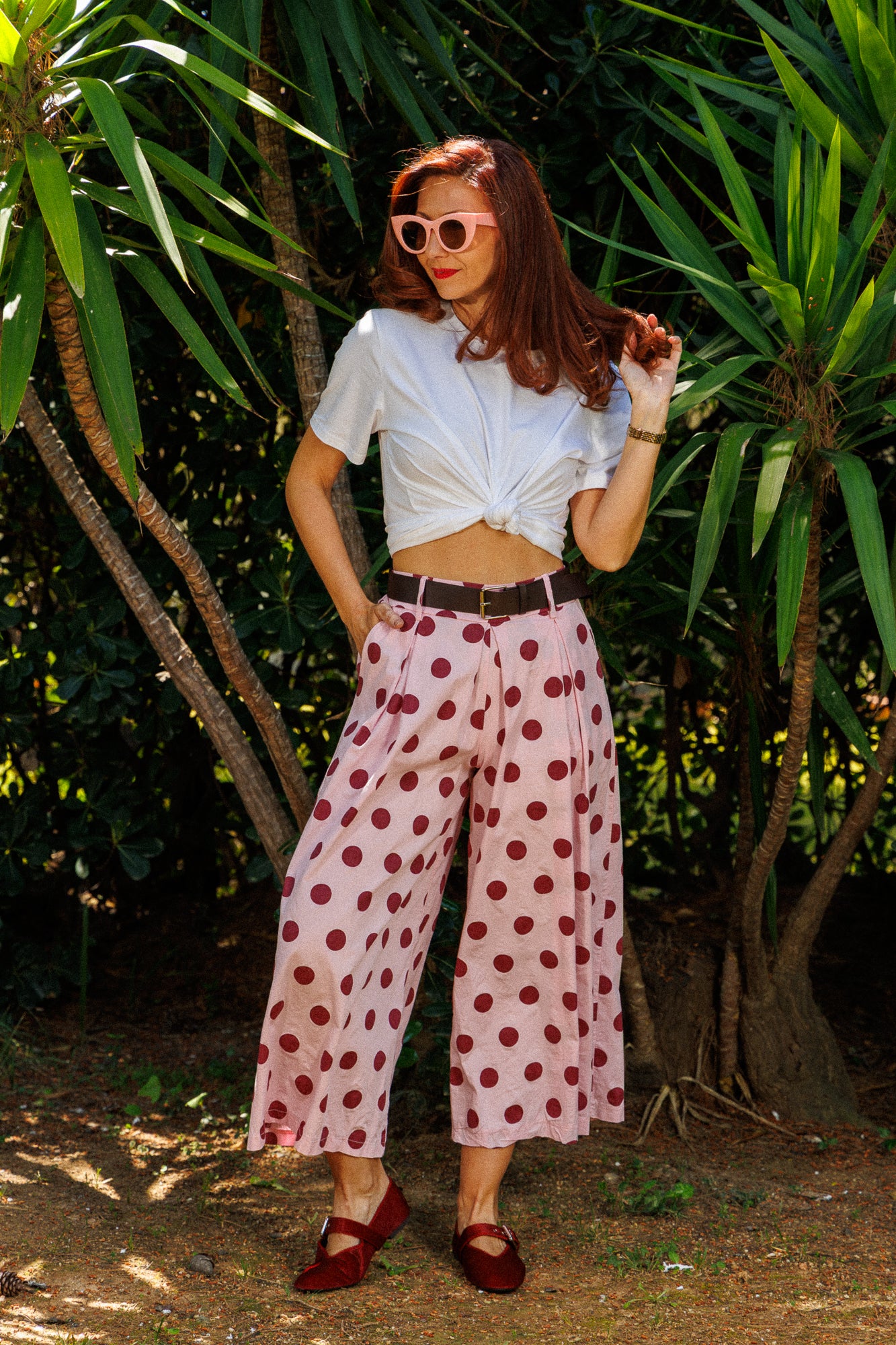 Spotted cotton skort — pink/burgundy