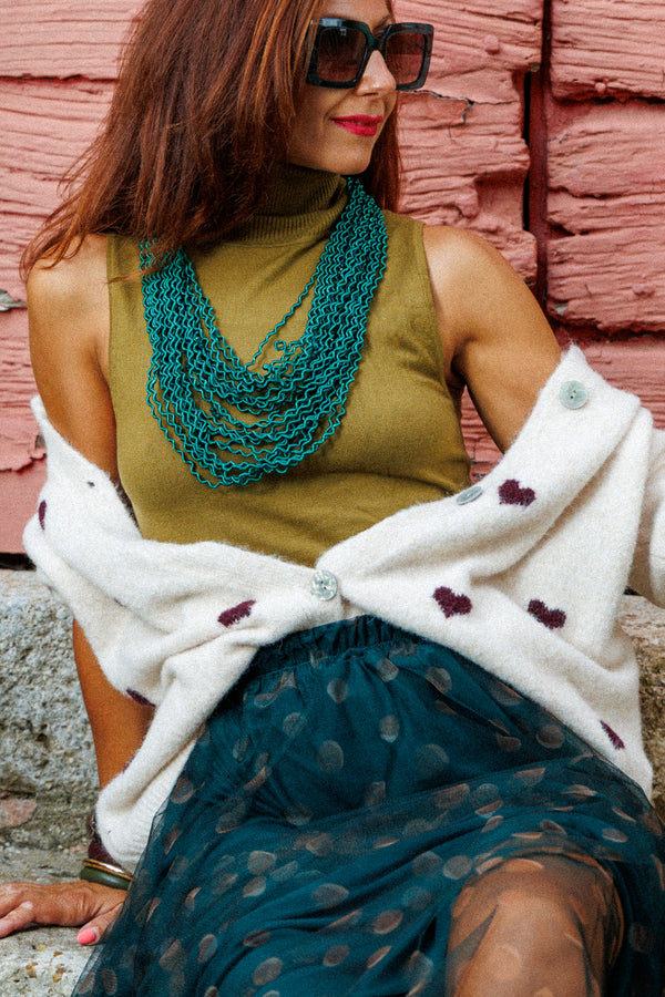 Multilayered textile necklace