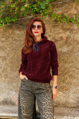 The velvet burgundy sweatshirt!