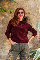 The velvet burgundy sweatshirt!