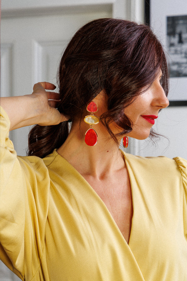 Three-piece earrings Golden Red