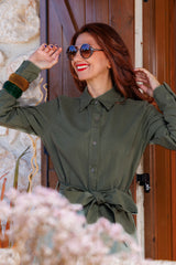 The dress in olive green!