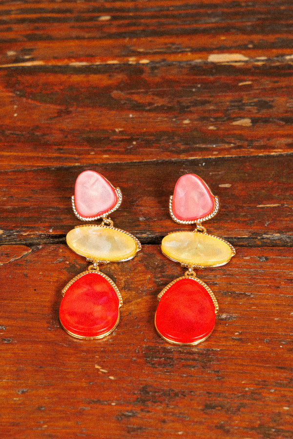 Three-piece earrings Golden Red