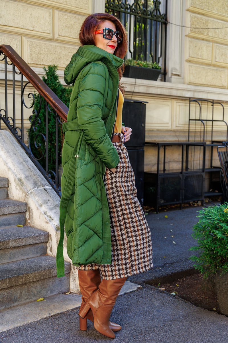 Geacă lungă de iarnă, verde plăcut!