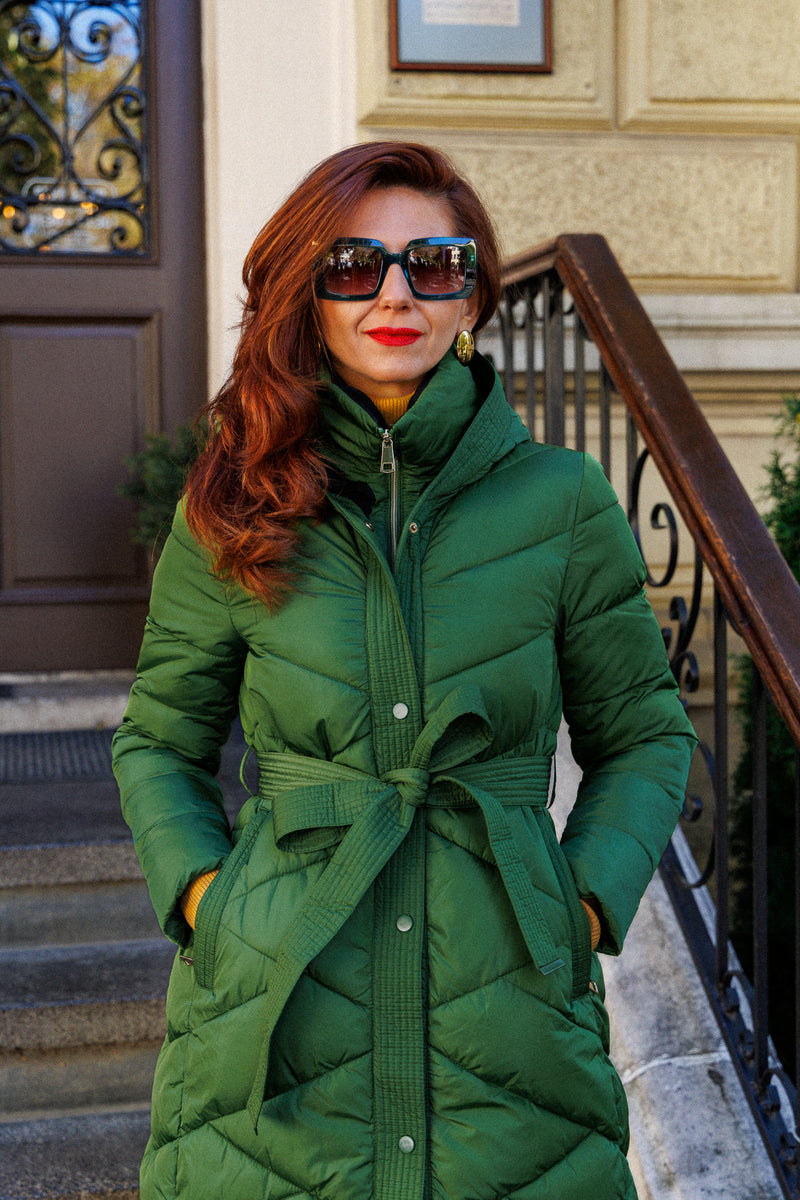 Geacă lungă de iarnă, verde plăcut!