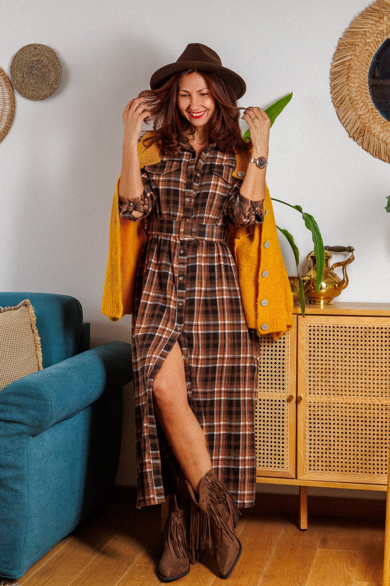 Browny plaid dress!