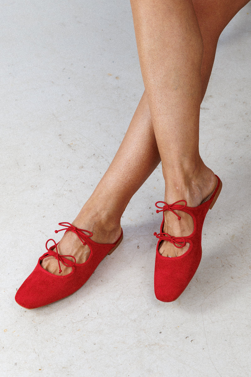 Mules cu sireturi Hot Red